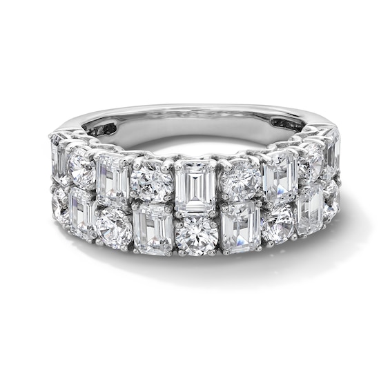 3 CT. T.w. Emerald-Cut and Round Certified Lab-Grown Diamond Double Row Anniversary Band in 14K White Gold (F/Vs2)