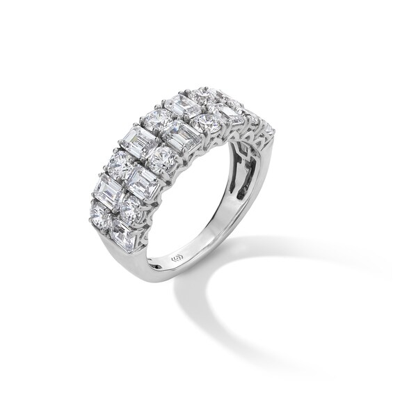 3 CT. T.w. Emerald-Cut and Round Certified Lab-Grown Diamond Double Row Anniversary Band in 14K White Gold (F/Vs2)