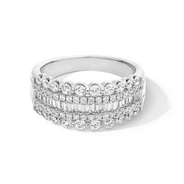 1 CT. T.W. Certified Baguette and Round Diamond Multi-Row Anniversary Band in 14K White Gold (I/SI2)