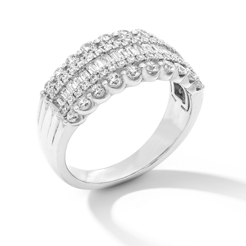 Main Image 3 of 1 CT. T.W. Certified Baguette and Round Diamond Multi-Row Anniversary Band in 14K White Gold (I/SI2)