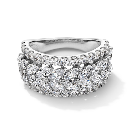 3 CT. T.w. Marquise and Round Certified Lab-Grown Diamond Multi-Row Anniversary Band in 14K White Gold (F/Vs2)