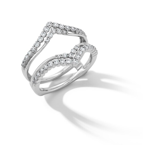 5/8 CT. T.w. Diamond Double Row Chevron Solitaire Enhancer in 14K White Gold