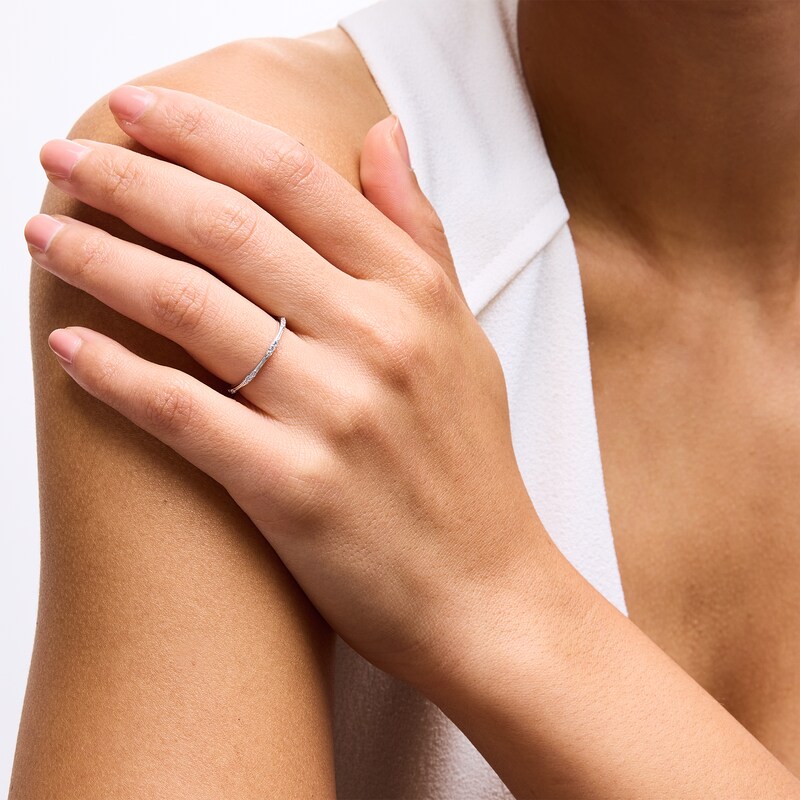 Main Image 2 of 1/6 CT. T.W. Diamond Bamboo Vintage-Style Stackable Anniversary Band in 10K White Gold