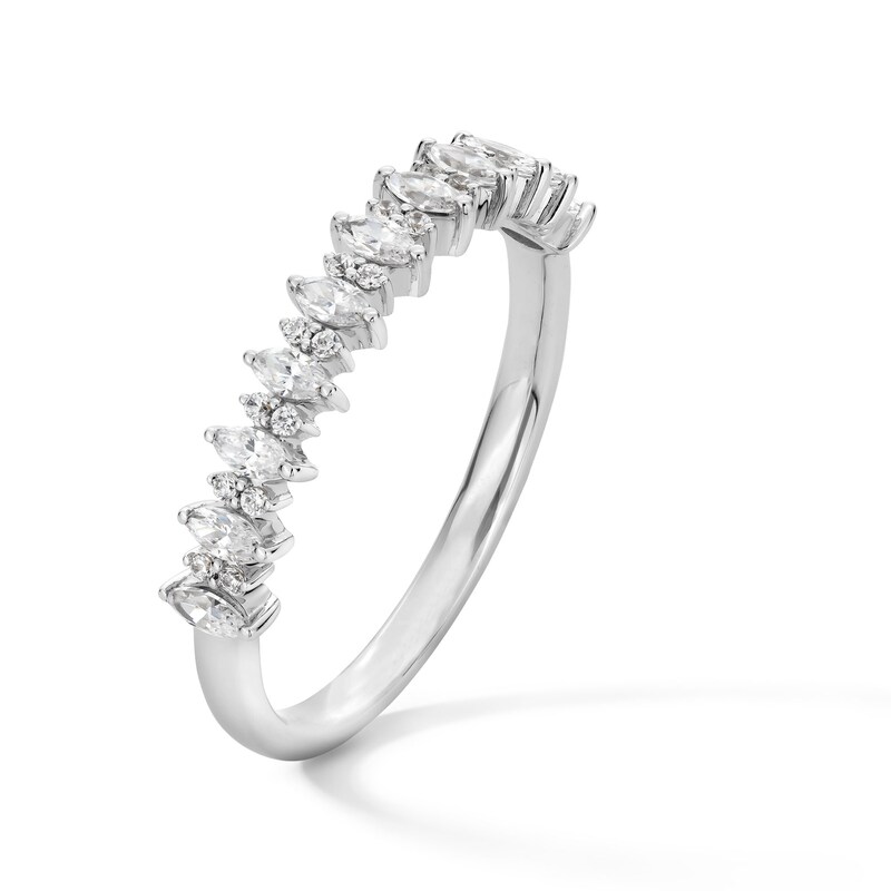 Main Image 3 of 3/8 CT. T.W. Marquise and Round Diamond Alternating Stackable Anniversary Band in 14K White Gold