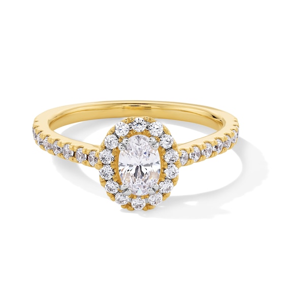 1 CT. T.w. Oval Certified Lab-Grown Diamond Frame Engagement Ring in 14K Gold (F/Si2)