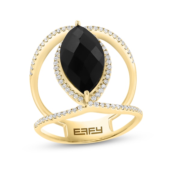 Effy™ Collection Marquise-Cut Onyx and 1/3 CT. T.w. Diamond Frame Open Shank Orbit Ring in 14K Gold