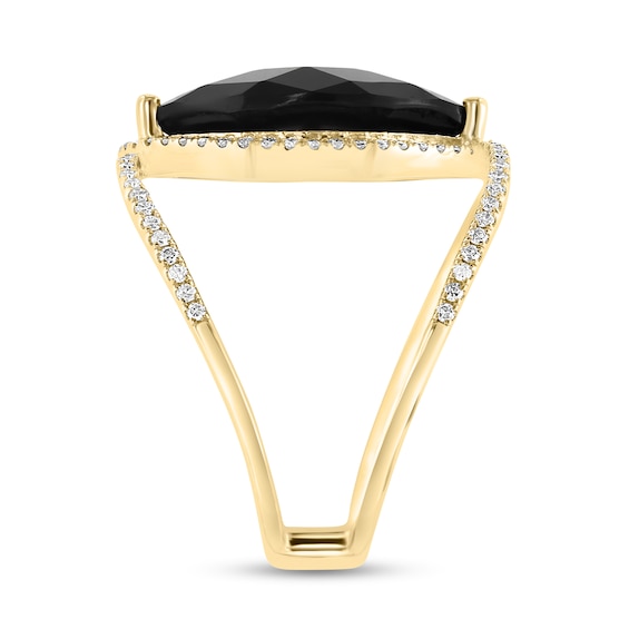 Effy™ Collection Marquise-Cut Onyx and 1/3 CT. T.w. Diamond Frame Open Shank Orbit Ring in 14K Gold