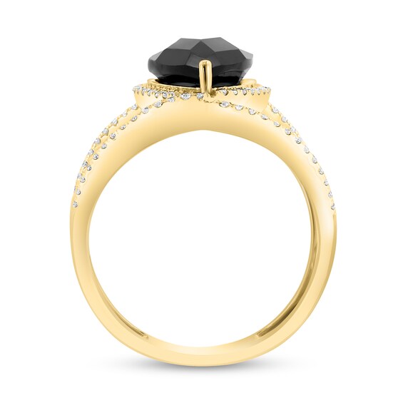 Effy™ Collection Marquise-Cut Onyx and 1/3 CT. T.w. Diamond Frame Open Shank Orbit Ring in 14K Gold