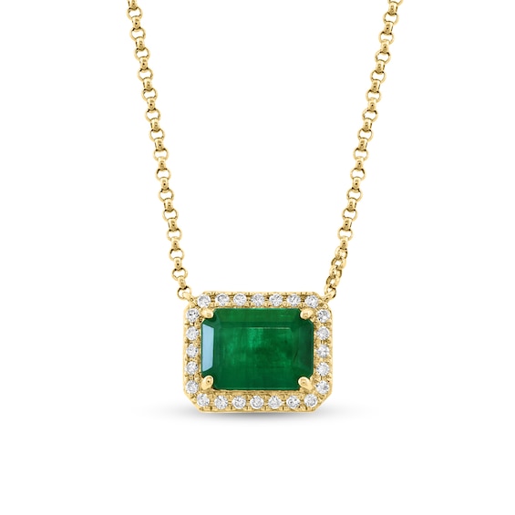 Effyâ¢ Collection Sideways Emerald-Cut Emerald and 1/8 CT. T.w. Diamond Frame Necklace in 14K Gold
