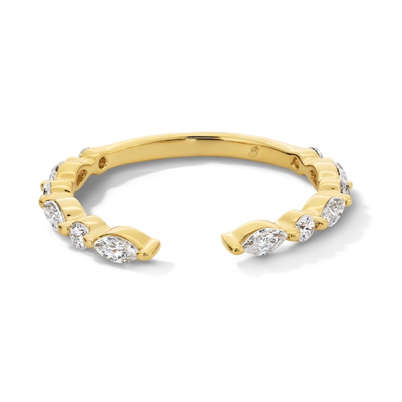1/2 CT. T.w. Marquise and Round Diamond Alternating Open Shank Stackable Anniversary Band in 14K Gold - Size 7