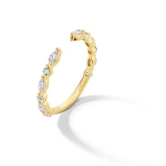 1/2 CT. T.w. Marquise and Round Diamond Alternating Open Shank Stackable Anniversary Band in 14K Gold - Size 7