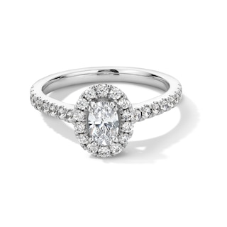 1 CT. T.W. Oval Certified Lab-Grown Diamond Frame Engagement Ring in 14K White Gold (F/SI2)