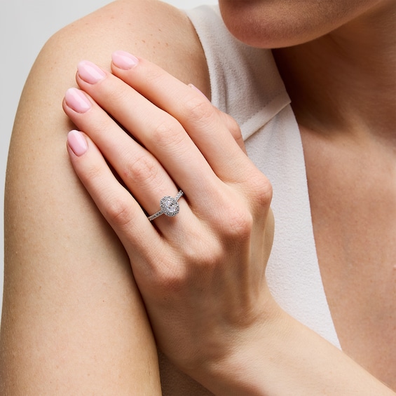 1 CT. T.w. Oval Certified Lab-Grown Diamond Frame Engagement Ring in 14K White Gold (F/Si2)
