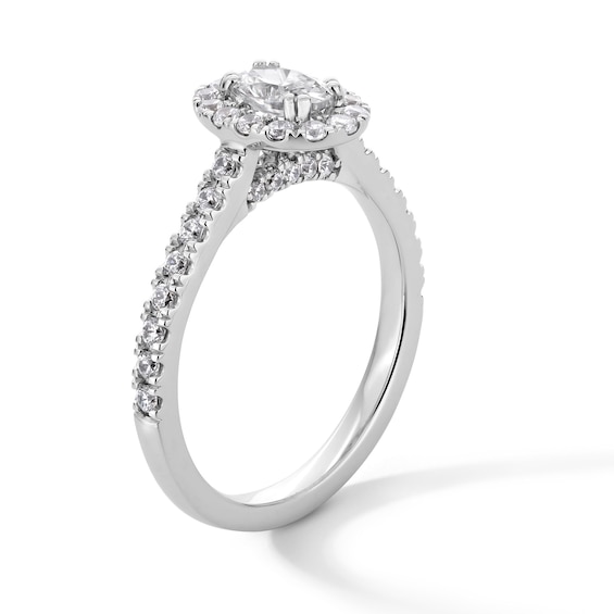 1 CT. T.w. Oval Certified Lab-Grown Diamond Frame Engagement Ring in 14K White Gold (F/Si2)