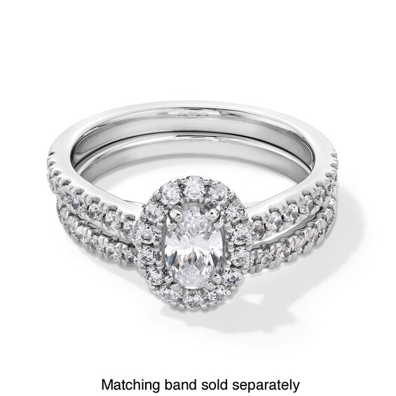 1 CT. T.w. Oval Certified Lab-Grown Diamond Frame Engagement Ring in 14K White Gold (F/Si2)