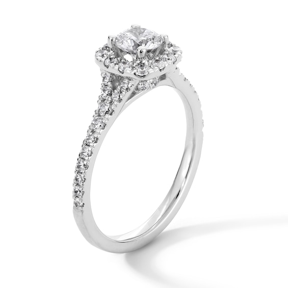 1 CT. T.w. Certified Lab-Grown Diamond Cushion Frame Split Shank Engagement Ring in 14K Gold (F/Si2