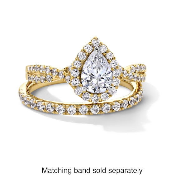 1 CT. T.w. Pear-Shaped Certified Lab-Grown Diamond Frame Crossover Shank Engagement Ring in 14K Gold (F/Si2)