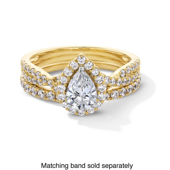 1 CT. T.w. Pear-Shaped Certified Lab-Grown Diamond Frame Crossover Shank Engagement Ring in 14K Gold (F/Si2)