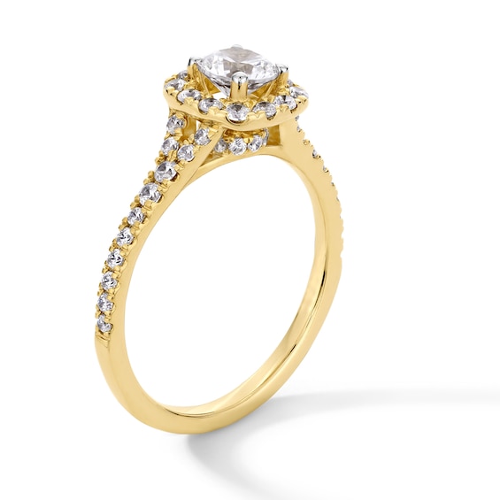 1 CT. T.w. Certified Lab-Grown Diamond Cushion Frame Split Shank Engagement Ring in 14K Gold (F/Si2)