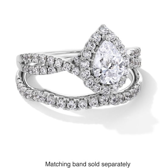 1 CT. T.w. Pear-Shaped Certified Lab-Grown Diamond Frame Crossover Shank Engagement Ring in 14K White Gold (F/Si2)