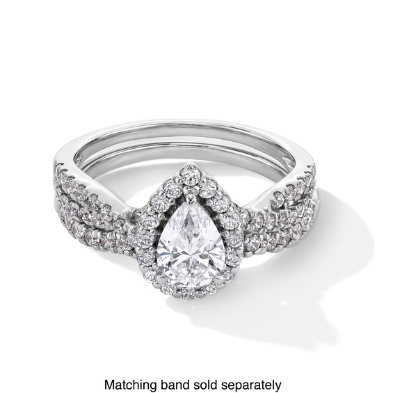 1 CT. T.w. Pear-Shaped Certified Lab-Grown Diamond Frame Crossover Shank Engagement Ring in 14K White Gold (F/Si2)
