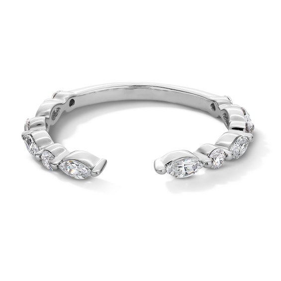 1/2 CT. T.w. Marquise and Round Diamond Alternating Open Shank Stackable Anniversary Band in 14K White Gold - Size 7