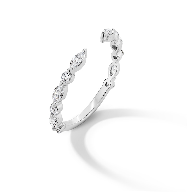 Main Image 3 of 1/2 CT. T.W. Marquise and Round Diamond Alternating Open Shank Stackable Anniversary Band in 14K White Gold - Size 7