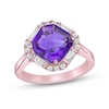 Thumbnail Image 1 of Asscher-Cut Amethyst and White Lab-Created Sapphire Tilted Frame Ring in Sterling Silver with 14K Rose Gold Plate