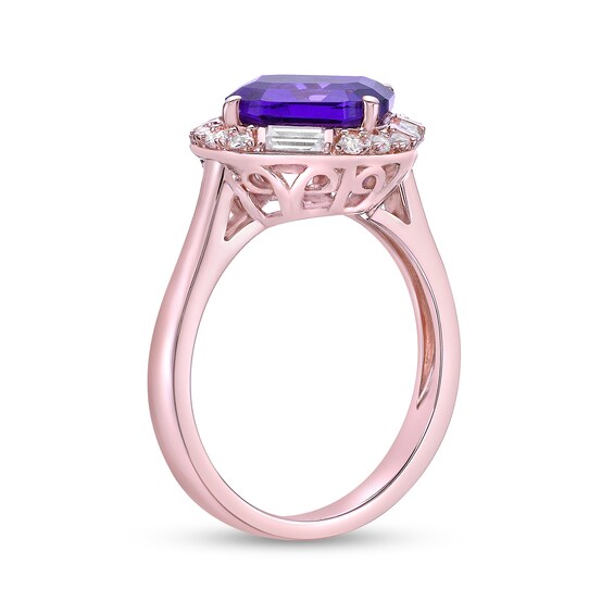 Asscher-Cut Amethyst and White Lab-Created Sapphire Tilted Frame Ring in Sterling Silver with 14K Rose Gold Plate