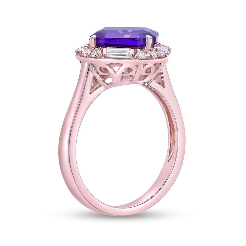 Main Image 3 of Asscher-Cut Amethyst and White Lab-Created Sapphire Tilted Frame Ring in Sterling Silver with 14K Rose Gold Plate