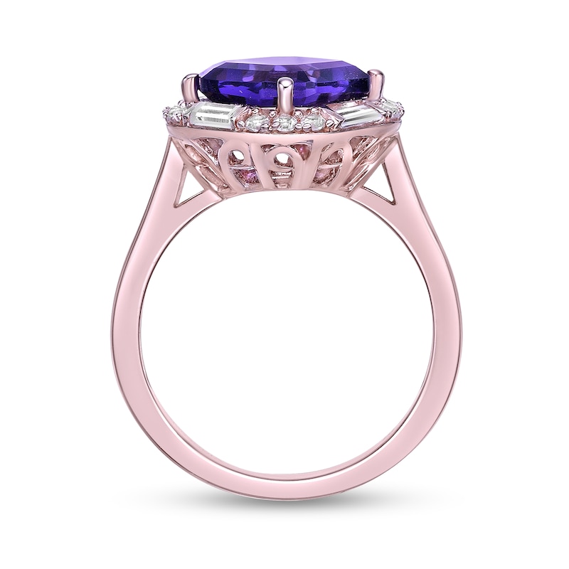Main Image 4 of Asscher-Cut Amethyst and White Lab-Created Sapphire Tilted Frame Ring in Sterling Silver with 14K Rose Gold Plate