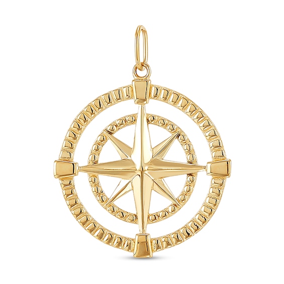 Openwork Compass Necklace Charm in Solid 10K Gold