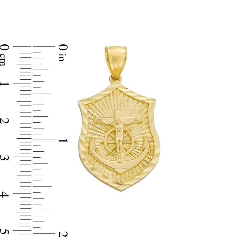 Main Image 2 of Diamond-Cut Maritime Crucifix Shield Necklace Charm in Solid 10K Gold