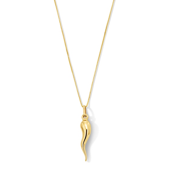 Italian Horn Pendant in Hollow 14K Gold - 20”