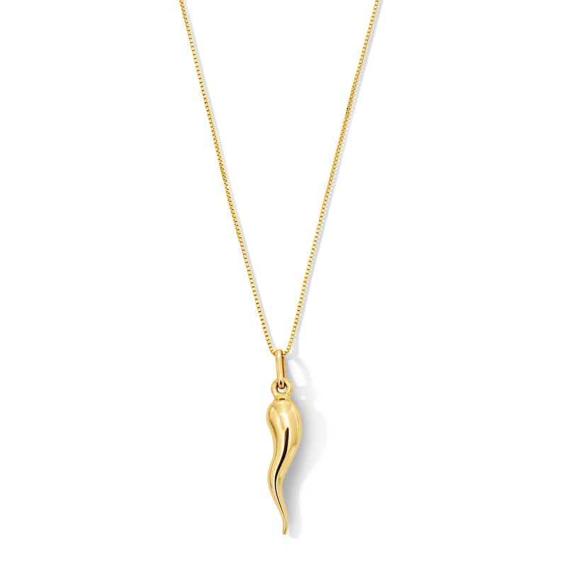 Main Image 1 of Italian Horn Pendant in Hollow 14K Gold - 20”