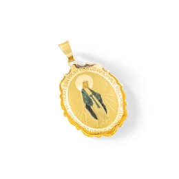 Virgin Mary Oval Medal Necklace Charm in Solid 14K Gold
