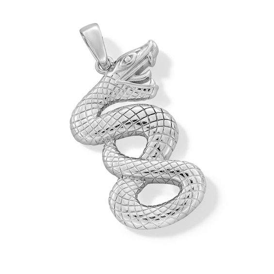 Textured Snake Necklace Charm in Solid Sterling Silver