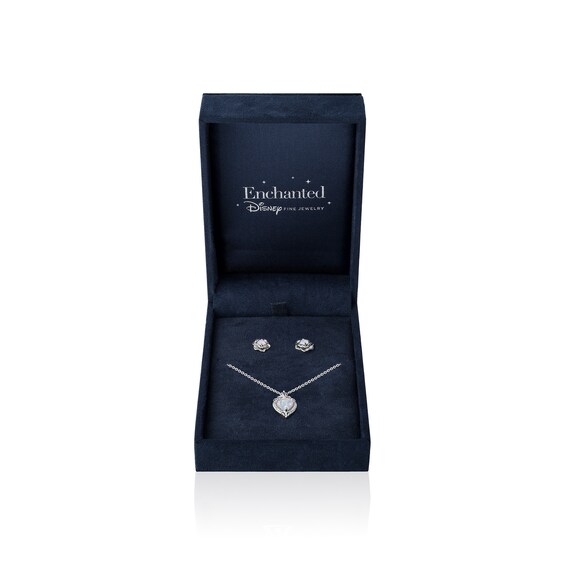 Enchanted Disney Cinderella Lab-Created Opal and Diamond Accent Pendant and Stud Earrings Set in Sterling Silver