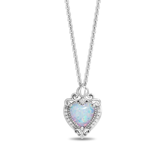 Enchanted Disney Cinderella Lab-Created Opal and Diamond Accent Pendant and Stud Earrings Set in Sterling Silver