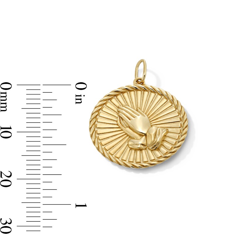 Main Image 2 of Praying Hands Rope-Textured Frame Medallion Necklace Charm in Solid 10K Gold