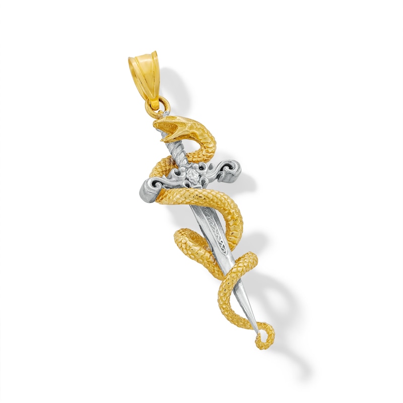 Main Image 1 of Diamond-Cut 3D Snake and Dagger Necklace Charm in Solid 10K Two-Tone Gold