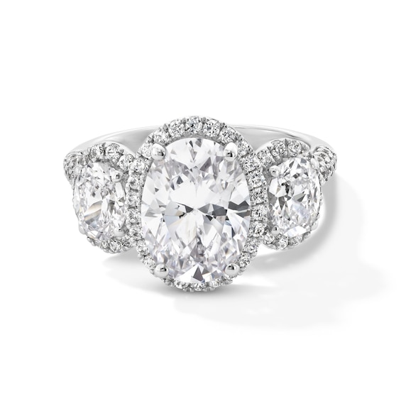 4-5/8 CT. T.w. Oval Certified Lab-Grown Diamond Frame Three Stone Engagement Ring in 14K White Gold (F/Vs2)