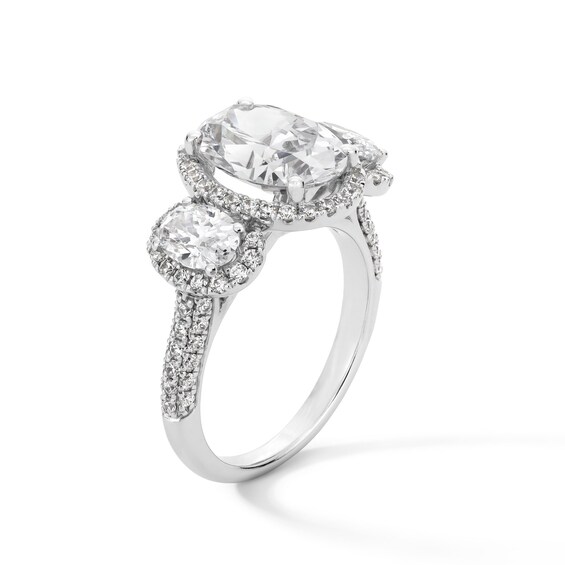 4-5/8 CT. T.w. Oval Certified Lab-Grown Diamond Frame Three Stone Engagement Ring in 14K White Gold (F/Vs2)