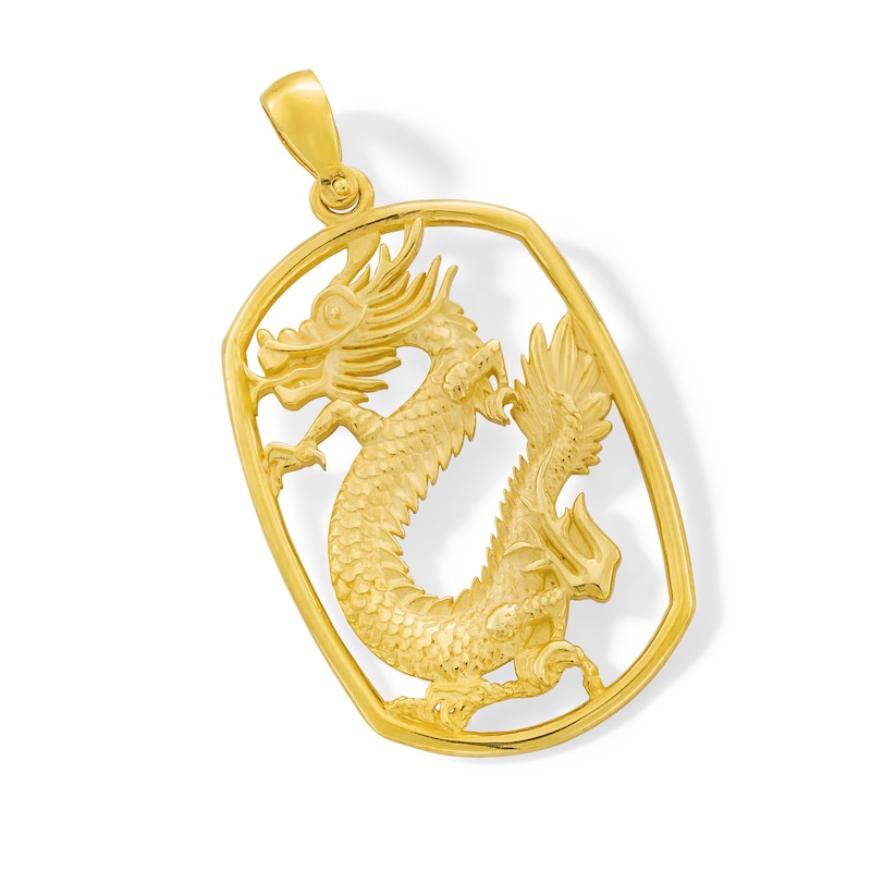 Main Image 1 of Diamond-Cut Openwork Dragon Necklace Charm in Solid 14K Gold
