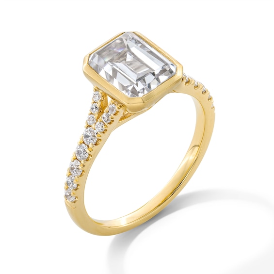 2-1/3 CT. T.w. Emerald-Cut Certified Lab-Grown Diamond Bezel-Set Split Shank Engagement Ring in 14K Gold (F/Vs2)