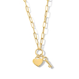 Heart and Key Charm Necklace in Hollow 14K Gold