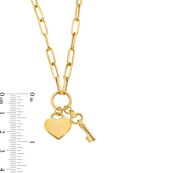 Heart and Key Charm Necklace in Hollow 14K Gold