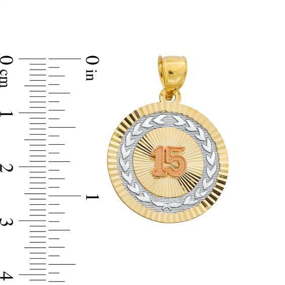 QuinceaÃ±era â15â Medallion Necklace Charm in Solid 14K Tri-Tone Gold