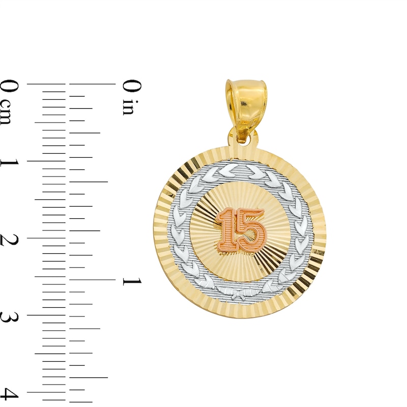 Main Image 2 of Quinceañera “15” Medallion Necklace Charm in Solid 14K Tri-Tone Gold