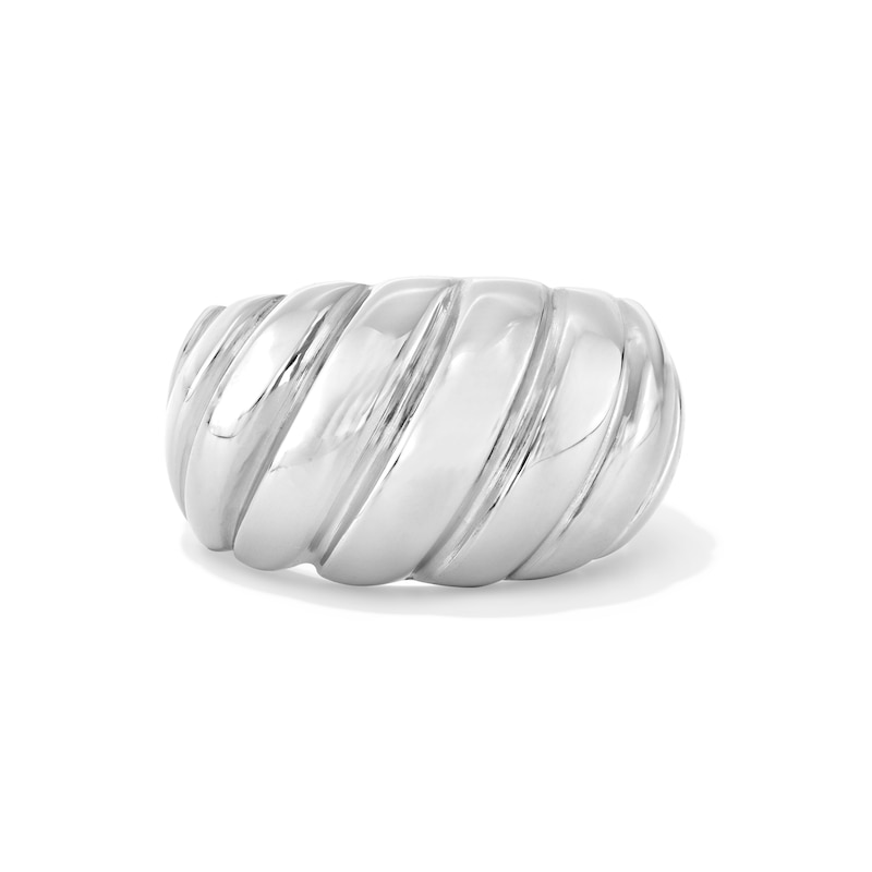 Main Image 1 of Sculpted Ribbed Dome Ring in Solid Sterling Silver - Size 7